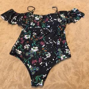 Raisins off the shoulder one piece floral suit